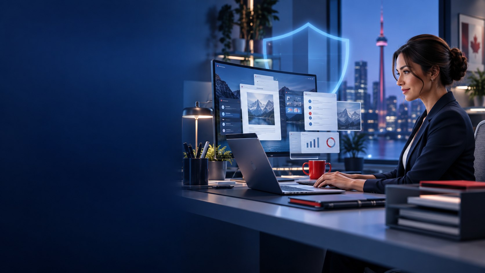 UK professional working in a secure modern digital workplace