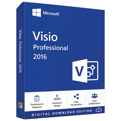 Microsoft Visio Professional 2016 for Windows PC product package and licence artwork