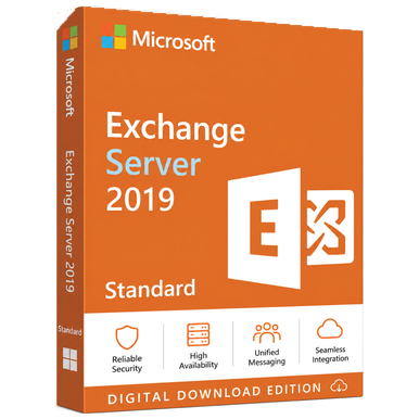 Microsoft Exchange Server 2019 Standard Licence + User CALs product package and licence artwork