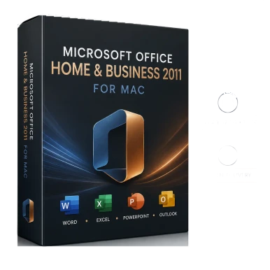 Microsoft Office Home & Business 2011 for Mac – 1 Mac Legacy Licence product package and licence artwork