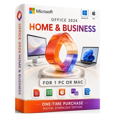 Microsoft Office 2024 Home & Business PC or Mac | One-Time Purchase product package and licence artwork