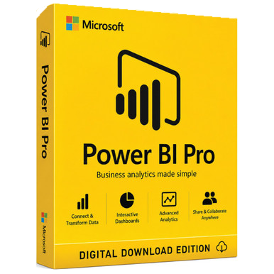 Microsoft Power BI Pro – 1-Year Named-User Licence product package and licence artwork