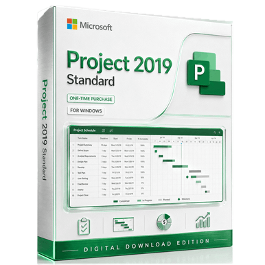 Microsoft Project 2019 Standard - Perpetual Windows License (Digital Download) product package and licence artwork