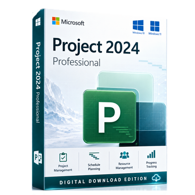 Microsoft Project Professional 2024 for Windows – Digital Licence product package and licence artwork