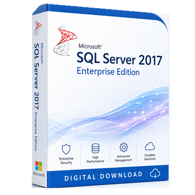 Microsoft SQL Server 2017 Enterprise — Per Core Licence product package and licence artwork
