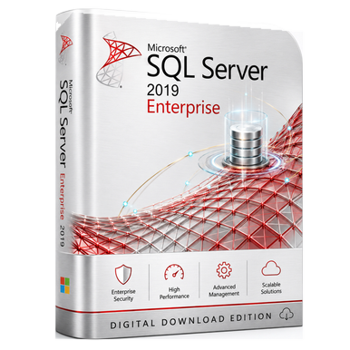 Microsoft SQL Server 2019 Enterprise – Per Core License | Unlimited User & Device Access product package and licence artwork