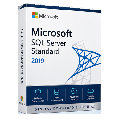 Microsoft SQL Server 2019 Standard Core Licence – Perpetual product package and licence artwork