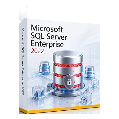 Microsoft SQL Server 2022 Enterprise — Per Core License, Unlimited Users & Devices product package and licence artwork