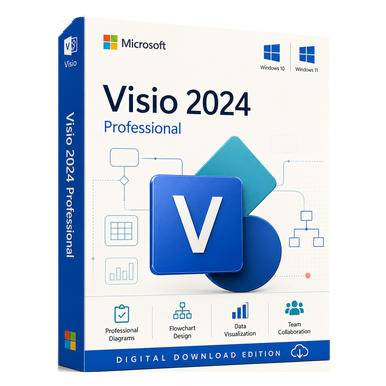 Microsoft Visio Professional 2024 – Retail, OEM or MAK Licence for Windows PC product package and licence artwork