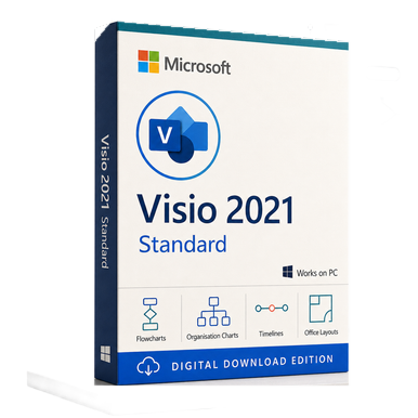 Microsoft Visio Standard 2021 for Windows – One-Time Purchase Digital Download product package and licence artwork