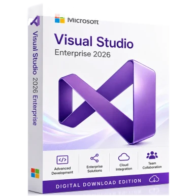 Microsoft Visual Studio 2026 Enterprise Licence – Digital Delivery product package and licence artwork