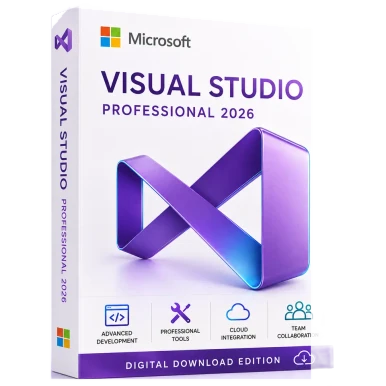Microsoft Visual Studio 2026 Professional Standalone Licence – Digital Delivery product package and licence artwork