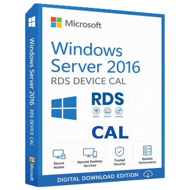 Microsoft Windows Server 2016 RDS – 50 Device CALs product package and licence artwork