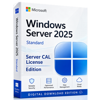 Microsoft Windows Server 2025 Standard - 16 Core + Server CAL Bundle product package and licence artwork