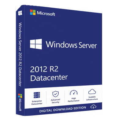 Microsoft Windows Server 2012 R2 Datacenter – Retail Licence product package and licence artwork