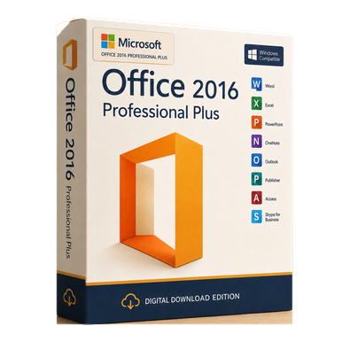 Microsoft Office 2016 Professional Plus for Windows product package and licence artwork