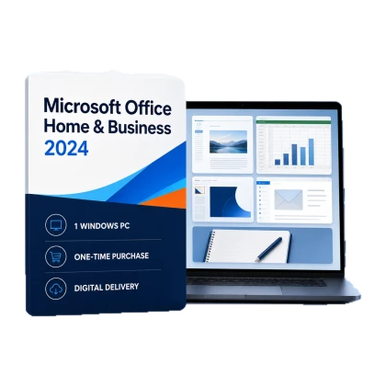 Microsoft Office Home & Business 2024 for Windows product package and licence artwork