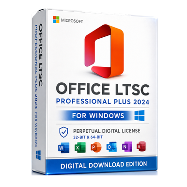 Microsoft Office LTSC Professional Plus 2024 for Windows – Perpetual Digital Licence product package and licence artwork