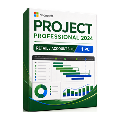 Microsoft Project Professional 2024 Retail – 1 PC product package and licence artwork