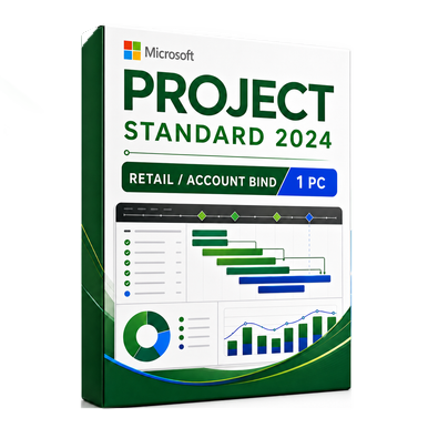 Microsoft Project Standard 2024 Retail – 1 PC product package and licence artwork