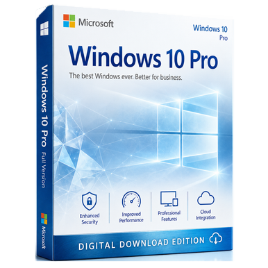 Microsoft Windows 10 Pro Digital Licence product package and licence artwork