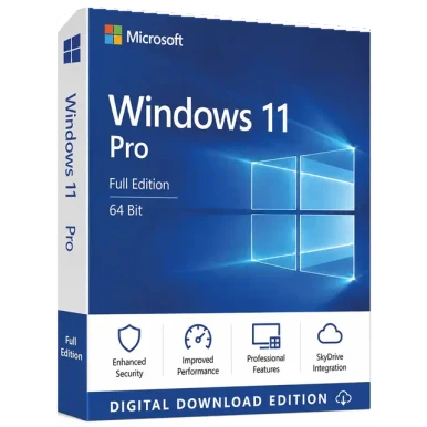 Microsoft Windows 11 Pro – 64-bit Digital Licence product package and licence artwork