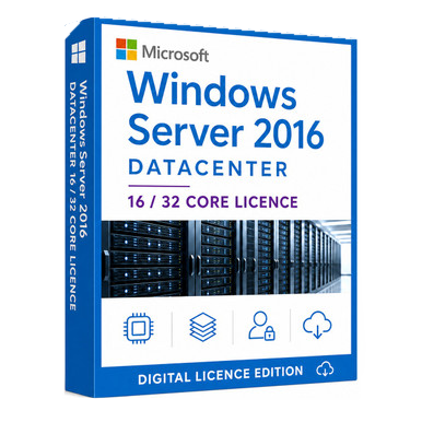 Windows Server 2016 Datacenter Core Licence product package and licence artwork