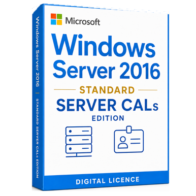 Windows Server 2016 Standard Server CALs product package and licence artwork