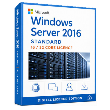 Windows Server 2016 Standard Core Licence product package and licence artwork