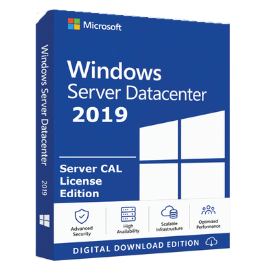 Windows Server 2019 Datacenter | Server CAL Bundle product package and licence artwork