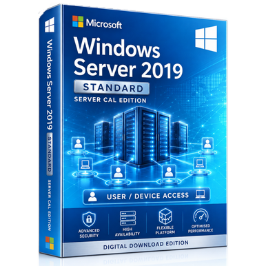 Windows Server 2019 Standard — Server CAL Bundle product package and licence artwork