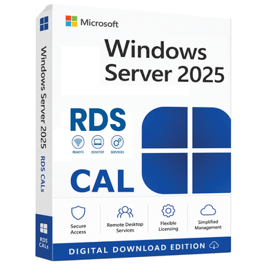 Windows Server 2025 RDS CALs – User & Device Licences product package and licence artwork