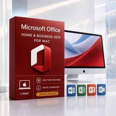 Microsoft Office Home & Business 2019 for Mac product package and licence artwork